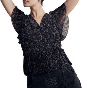 Madewell Flutter-Sleeve Wrap Top in Floral Black Size Small